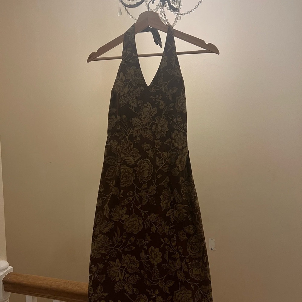 Ralph Lauren Brown Floral Halter Maxi Dress